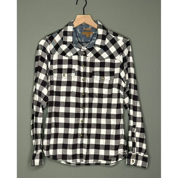 Jach's Girlfriend Black White Buffalo Plaid Women's Small Comfort Stretch Button - Picture 1 of 9